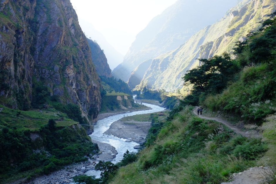 Nepal rescue team river valley landscape