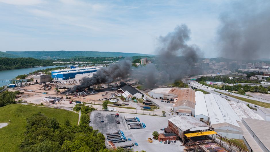 smoke plumes industrial facility fire