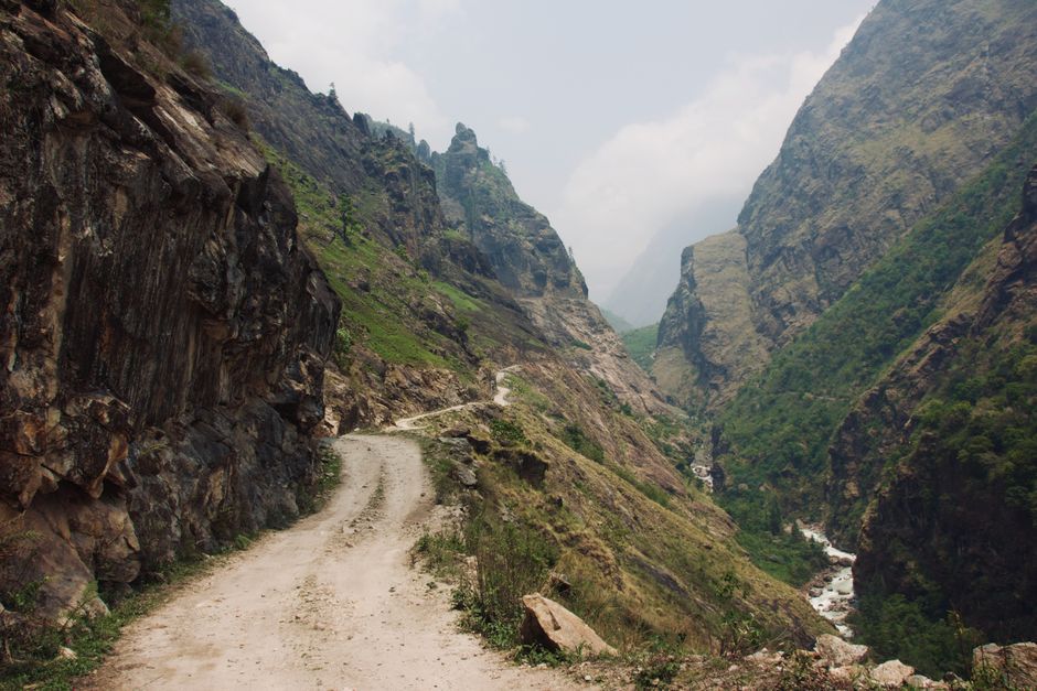 Nepal mountain river gorge disaster area