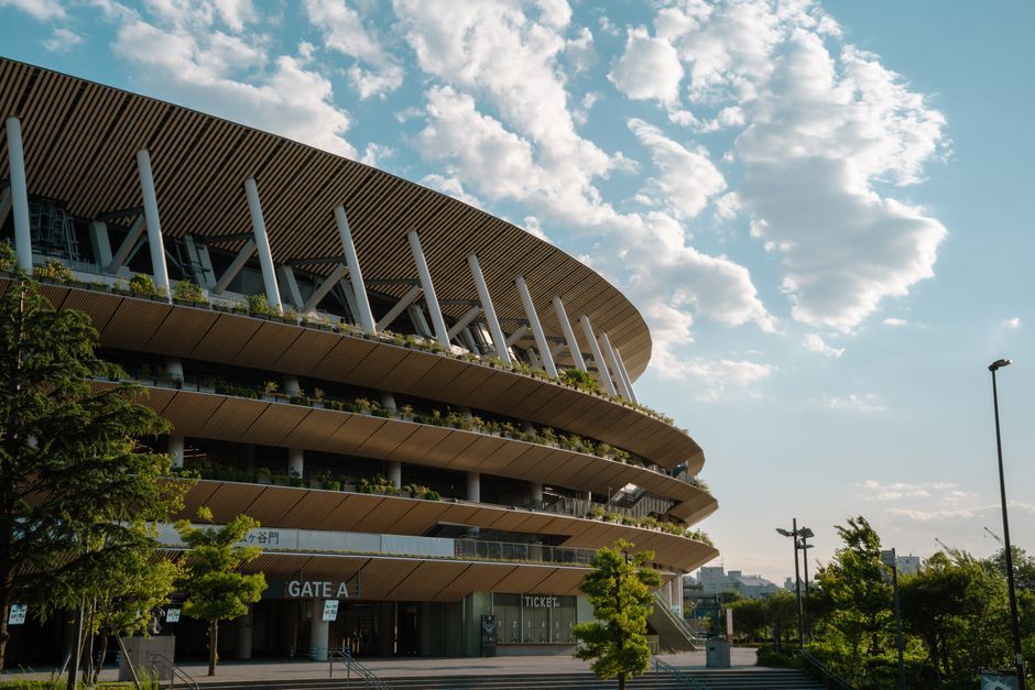 Japan sports stadium exterior building daytime