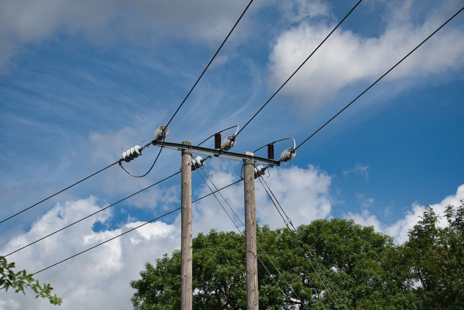 Wales rural valley overhead electricity lines landscape