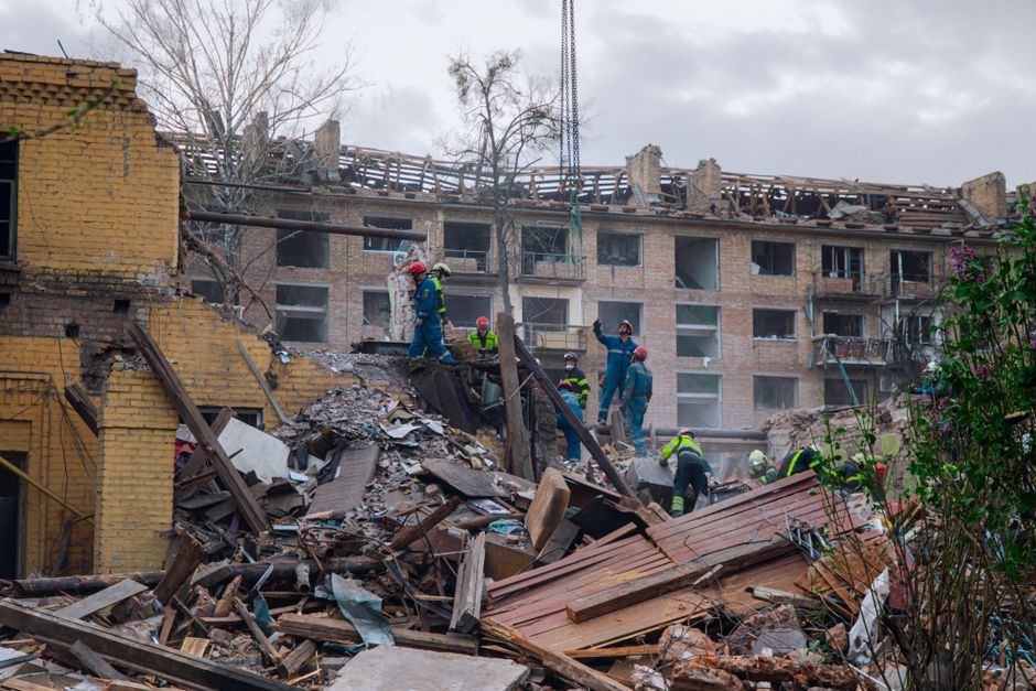destroyed warehouse Ukraine conflict aftermath