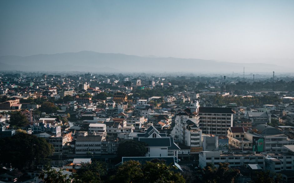 Thailand provincial town street hillside landscape exterior