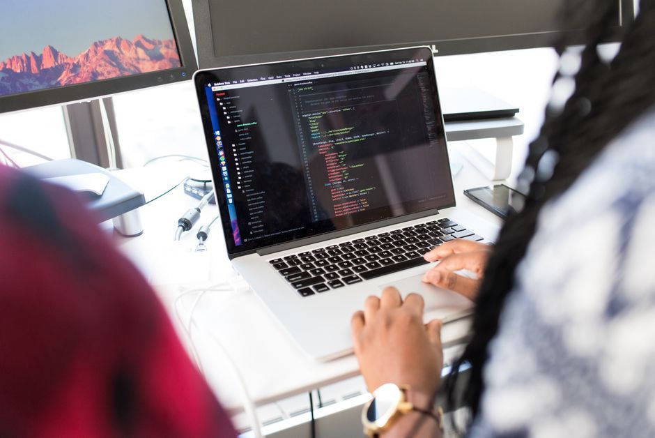 devops engineer workspace code laptop screen no logo