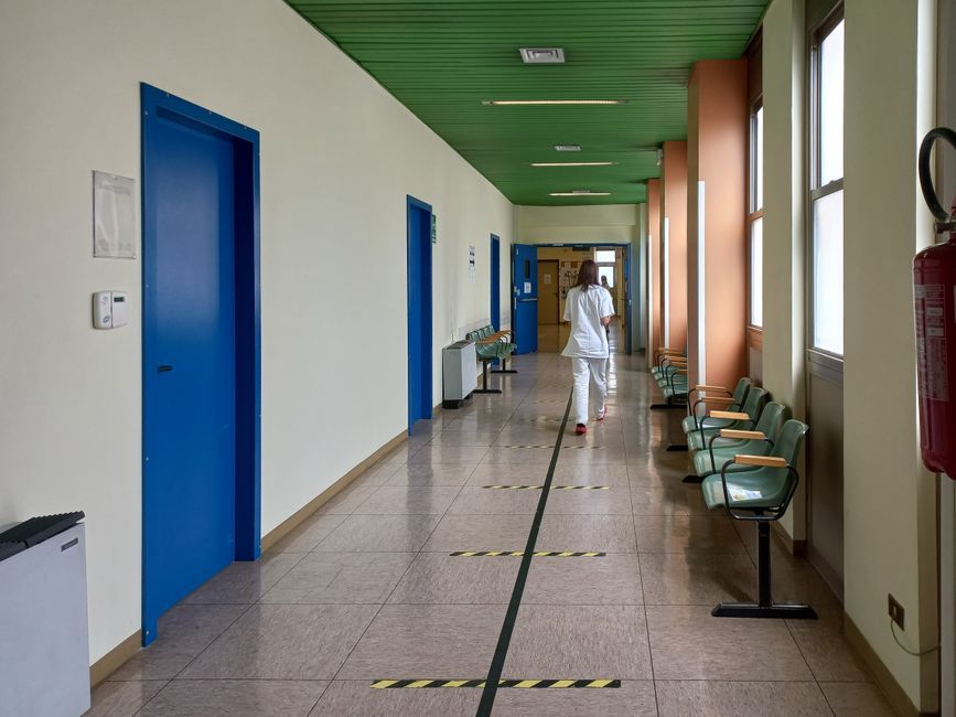 British hospital emergency department waiting area interior