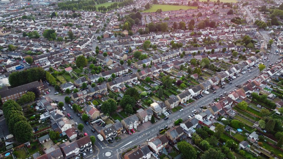 UK suburban residential neighborhood housing street