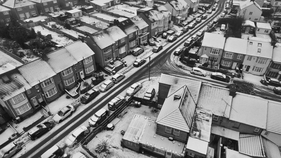 UK residential street winter homes