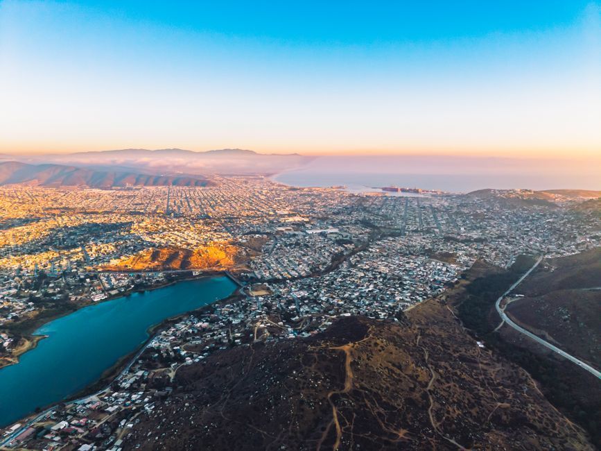Mexico coastal town Ensenada street ocean view