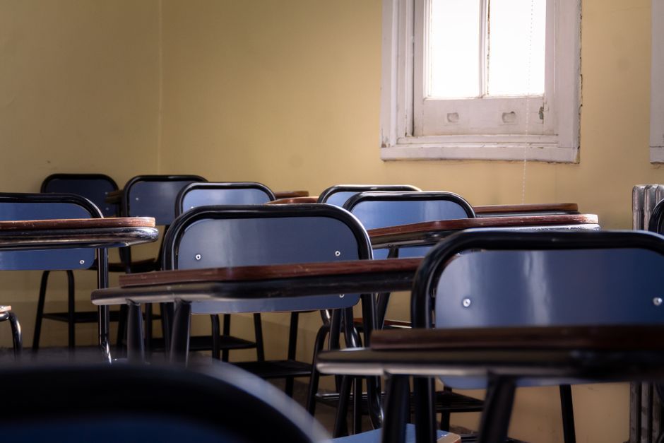 UK university classroom study desk interior