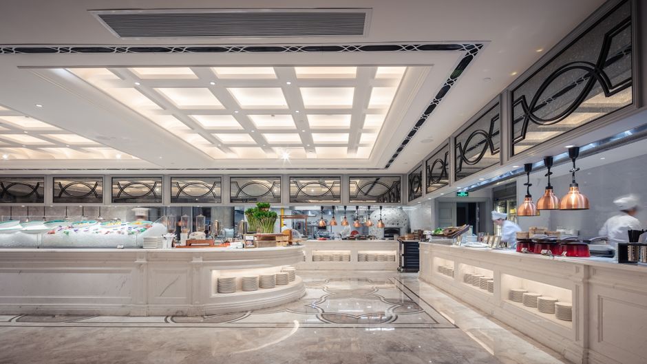 hotel restaurant buffet table food dishes Thailand