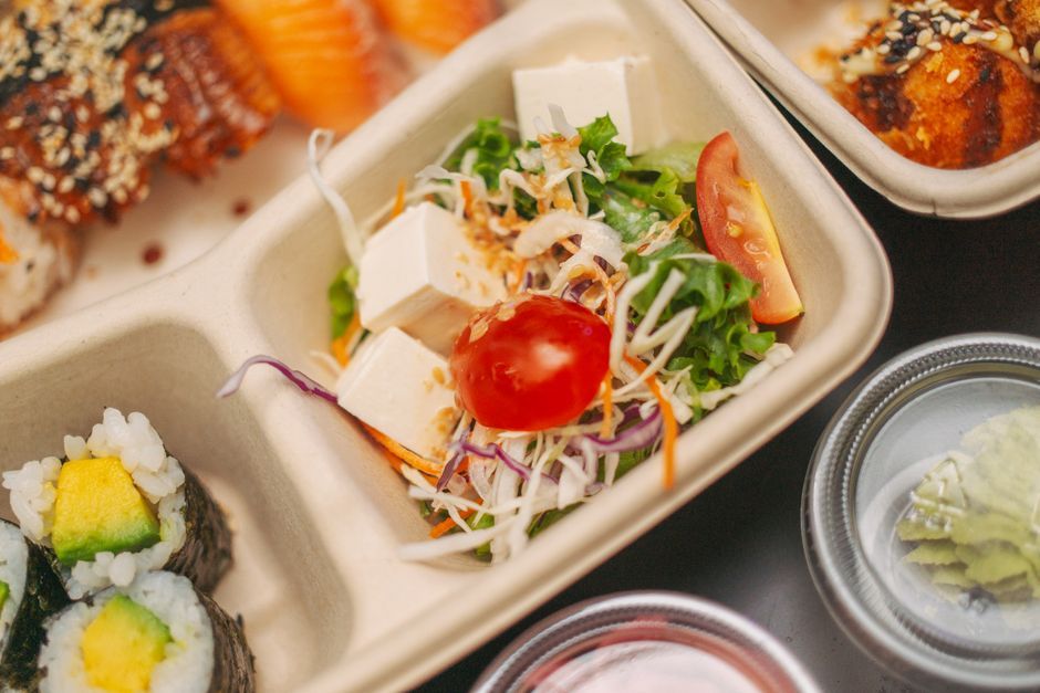 fresh vegetables brown rice protein bento Thailand