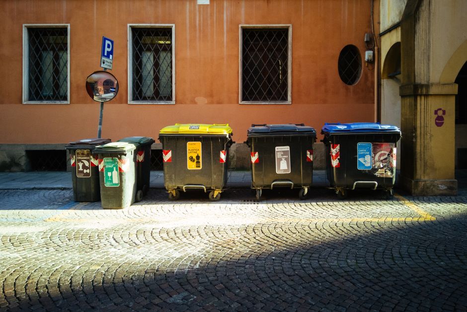 Scotland town waste bins street exterior