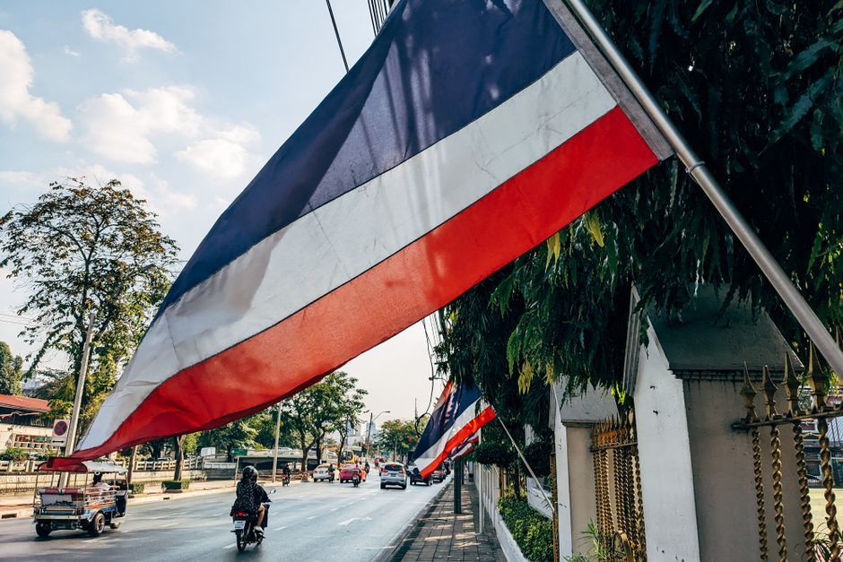 Thai flag coffee shop Thailand office building