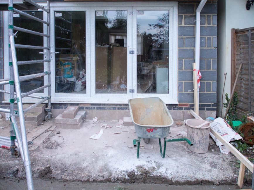 UK residential house renovation construction site exterior