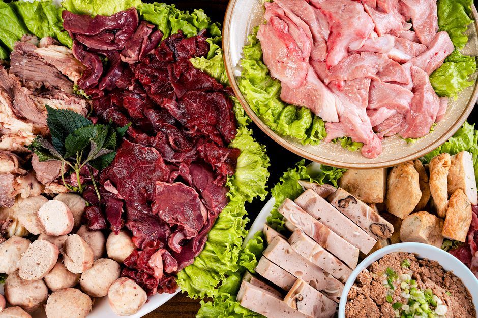 raw meat seafood buffet plate food setup