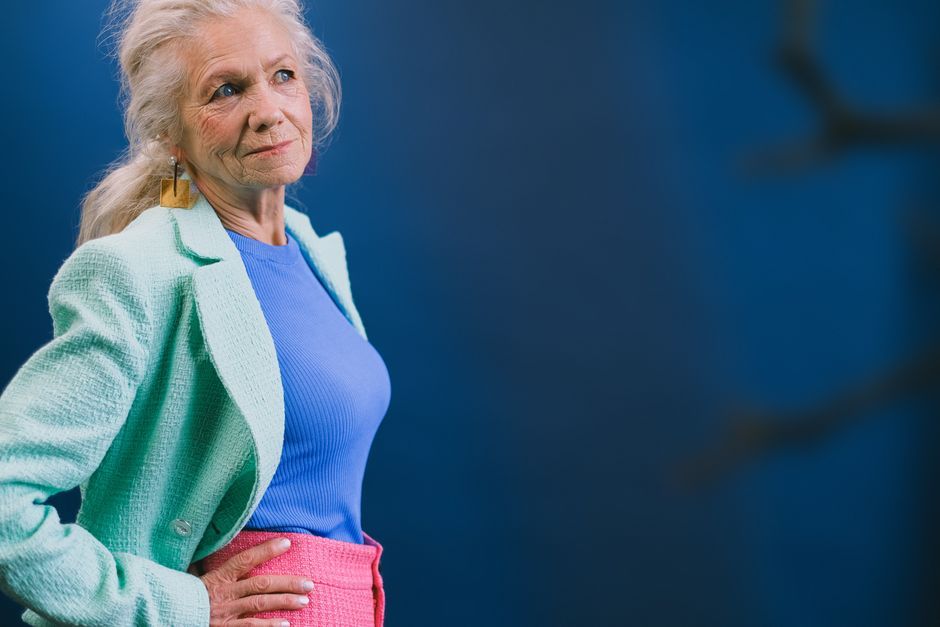senior woman fashion style colourful outfit