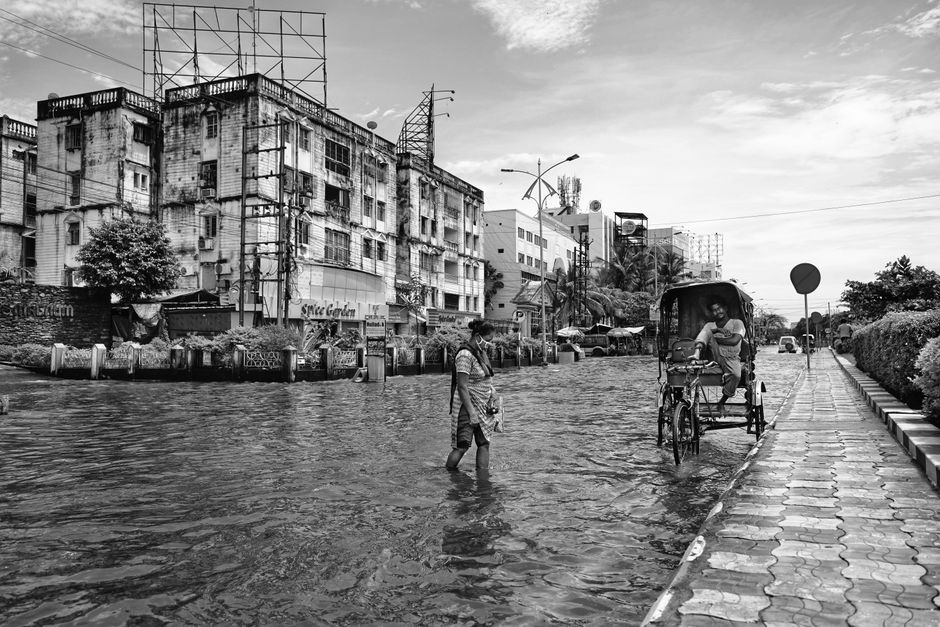 Bangkok street flood aftermath