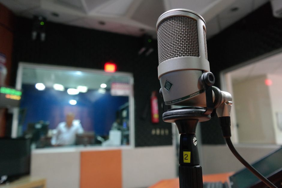 microphone in recording studio sound booth