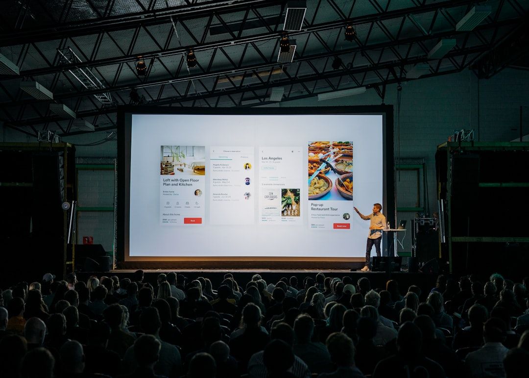 business conference speaker presentation screen daytime
