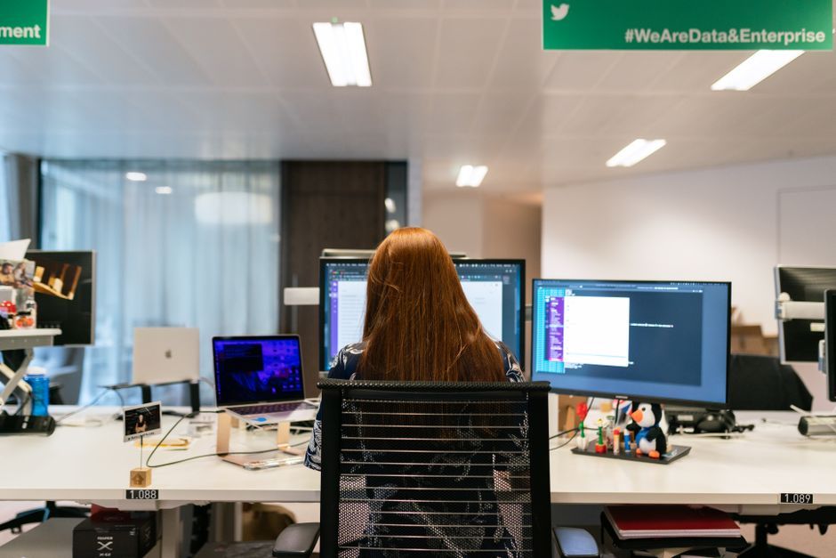software developer working office workspace