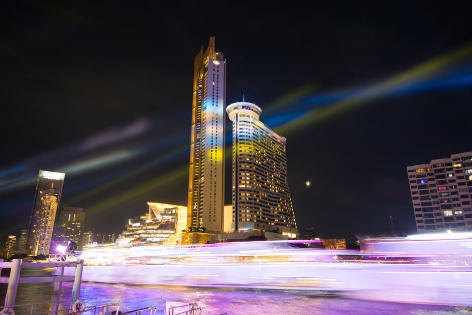 Thailand riverfront festival night lighting