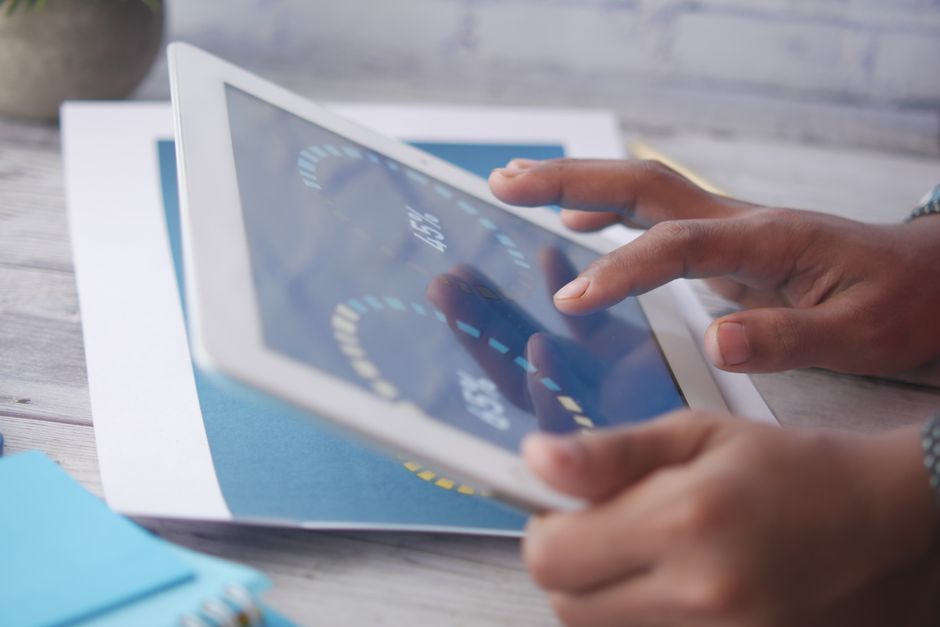 digital tablet shopping app interface office desk