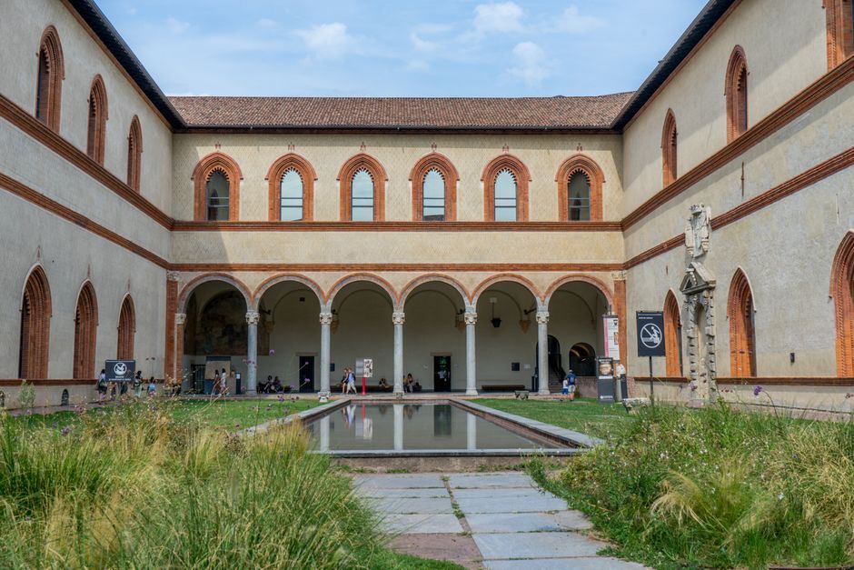 Milan historic courtyard architecture building exterior Italy