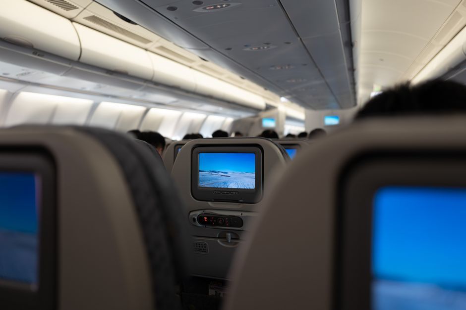 commercial aircraft airplane passenger seatback screen