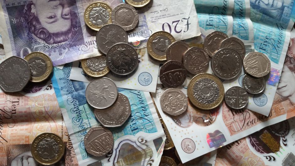 British pound coins UK currency close up