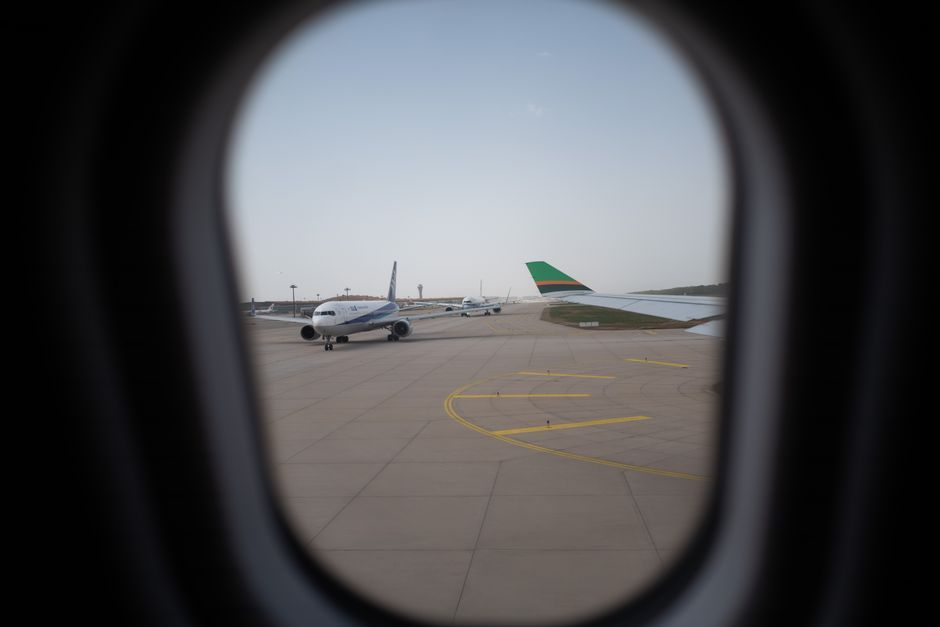 modern commercial airplane airport tarmac