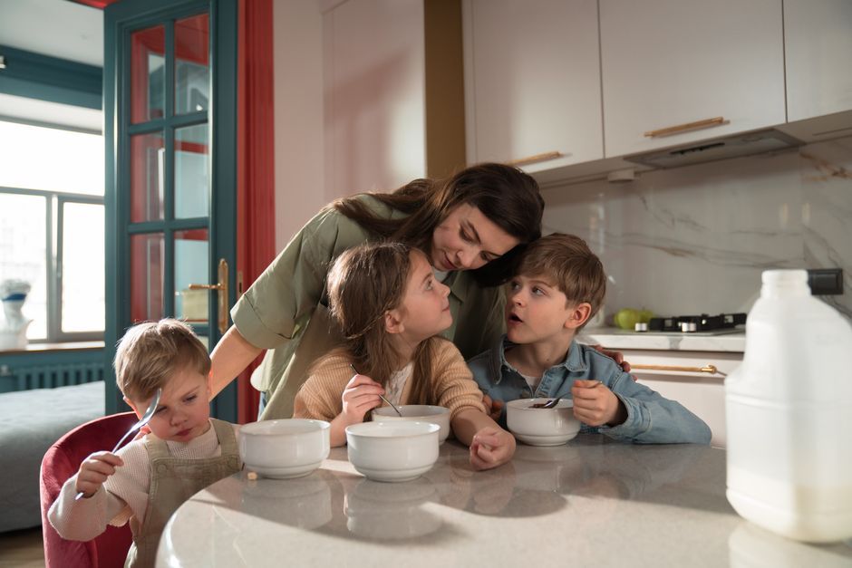 family kitchen morning rush home