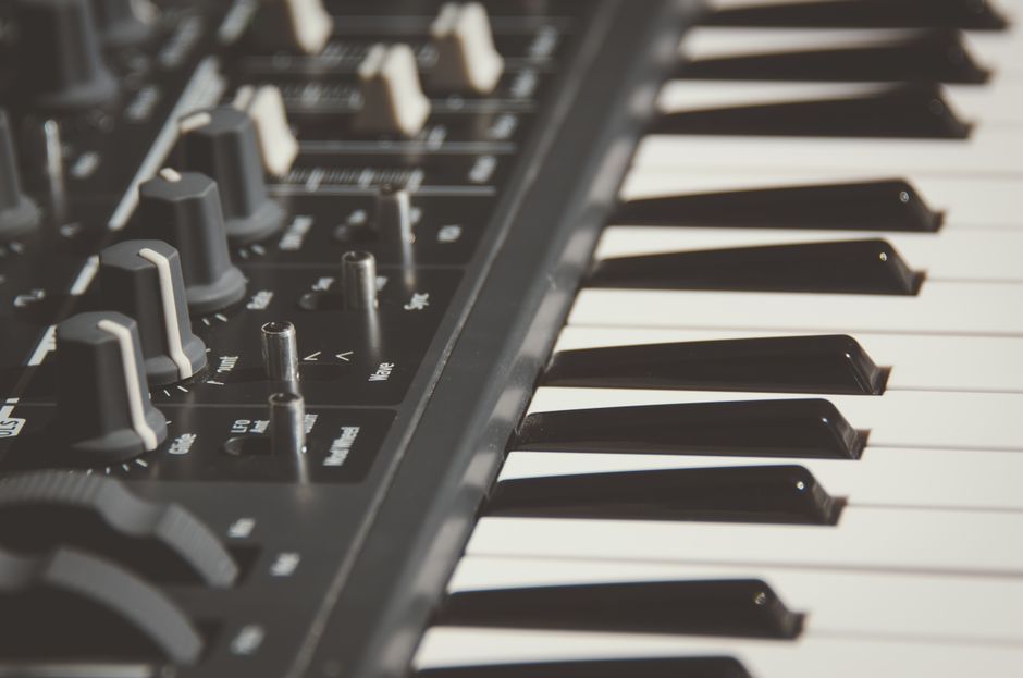 music keyboard synthesizer control knobs studio workspace