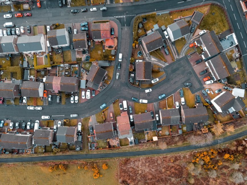UK suburban neighborhood housing development construction