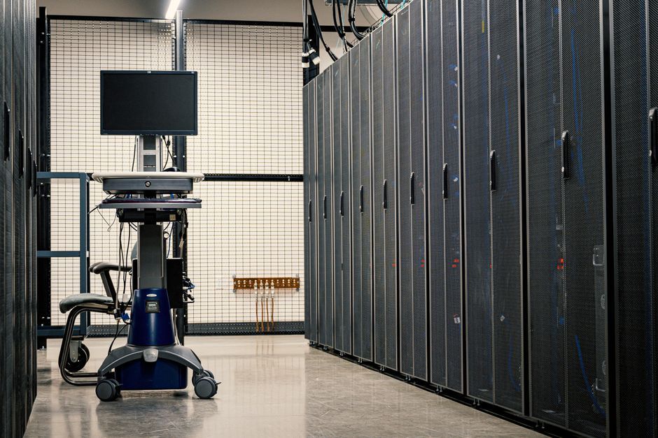 artificial intelligence data center server room screen