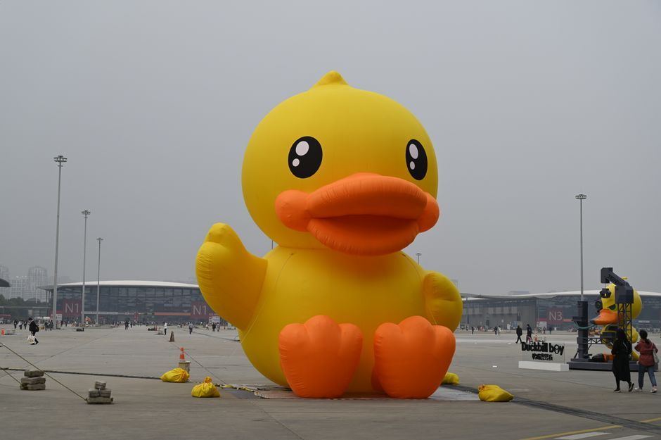 giant inflatable duck sculpture Thailand outdoor