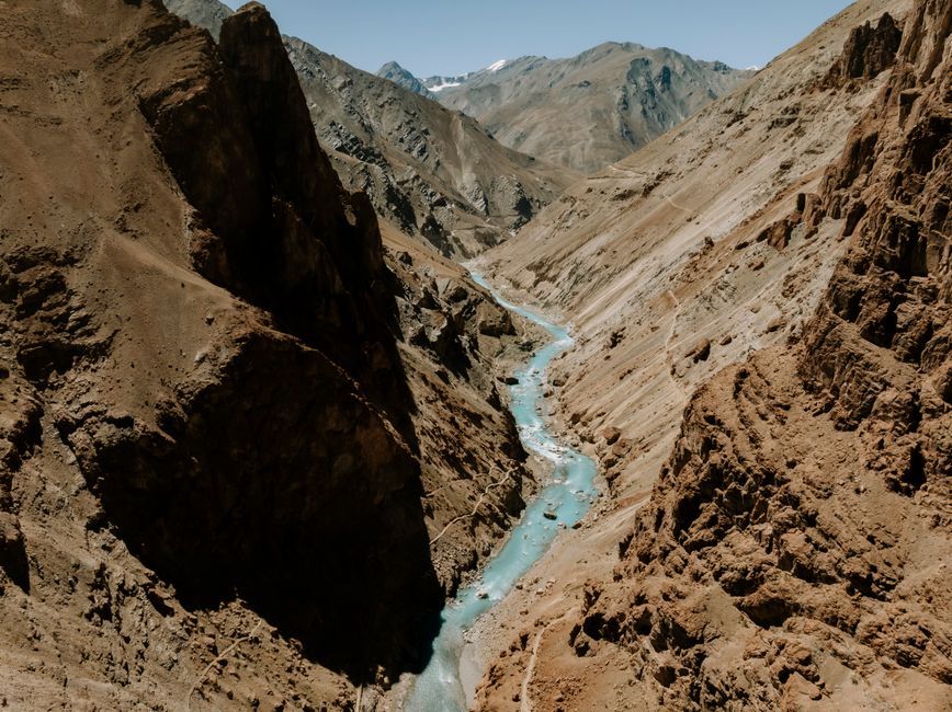 Himalayas mountain river valley aerial view