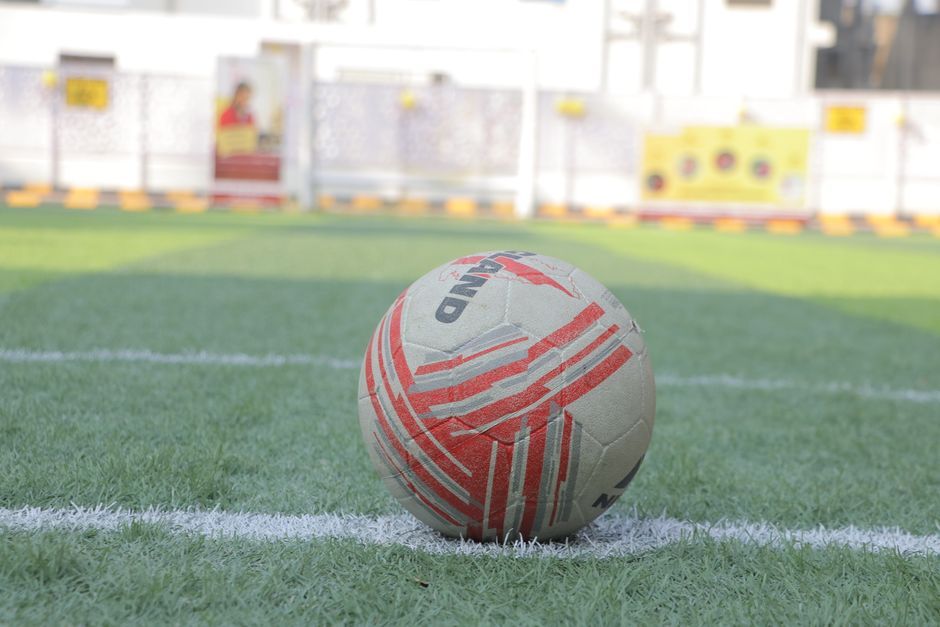 soccer ball grass field close up