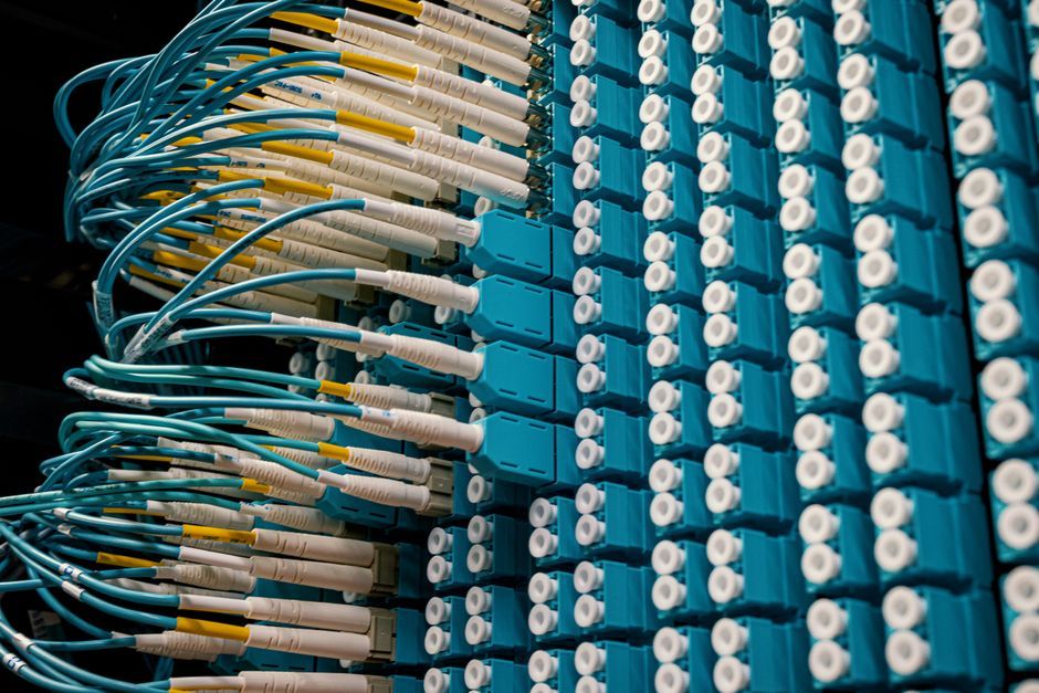 UK fiber optic broadband network cables server room