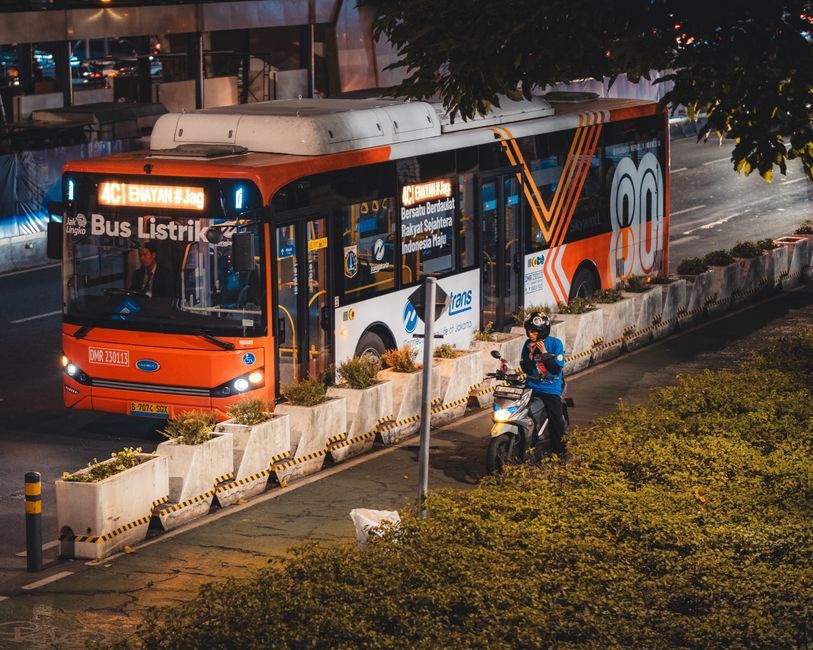 modern city public transportation electric bus street