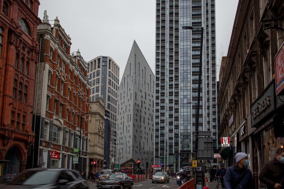 financial city street UK business district no logo