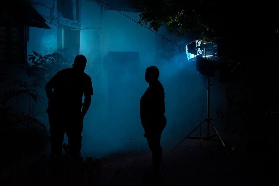 dark atmospheric cinematic film set scene