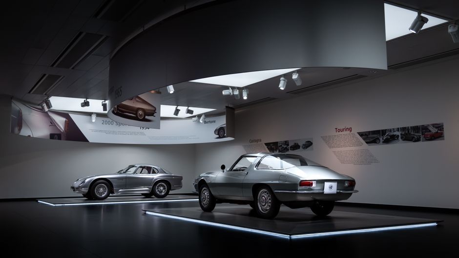 classic Porsche car exhibition installation
