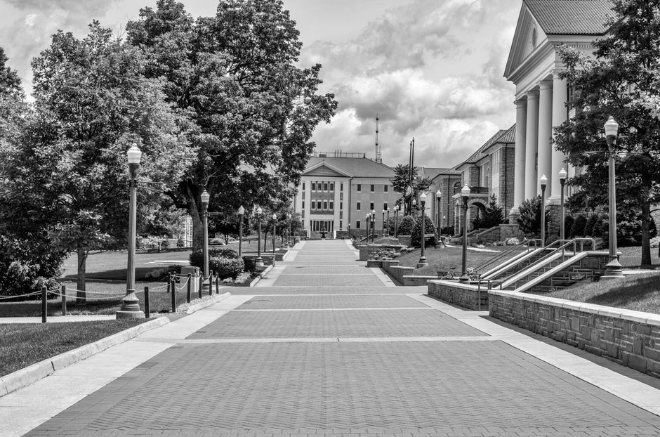 USA university campus street exterior