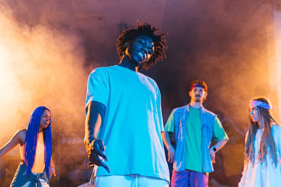 Thai hip hop music video set production colorful stage