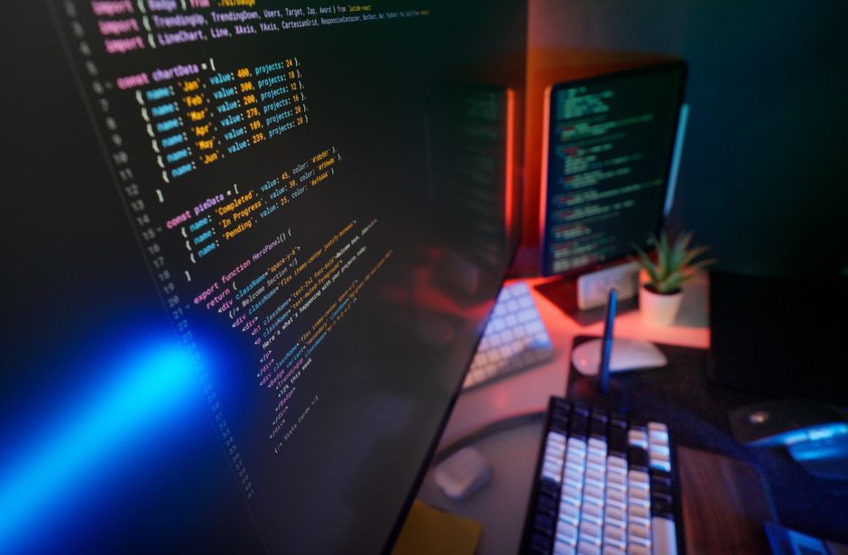 software code development screen office workspace