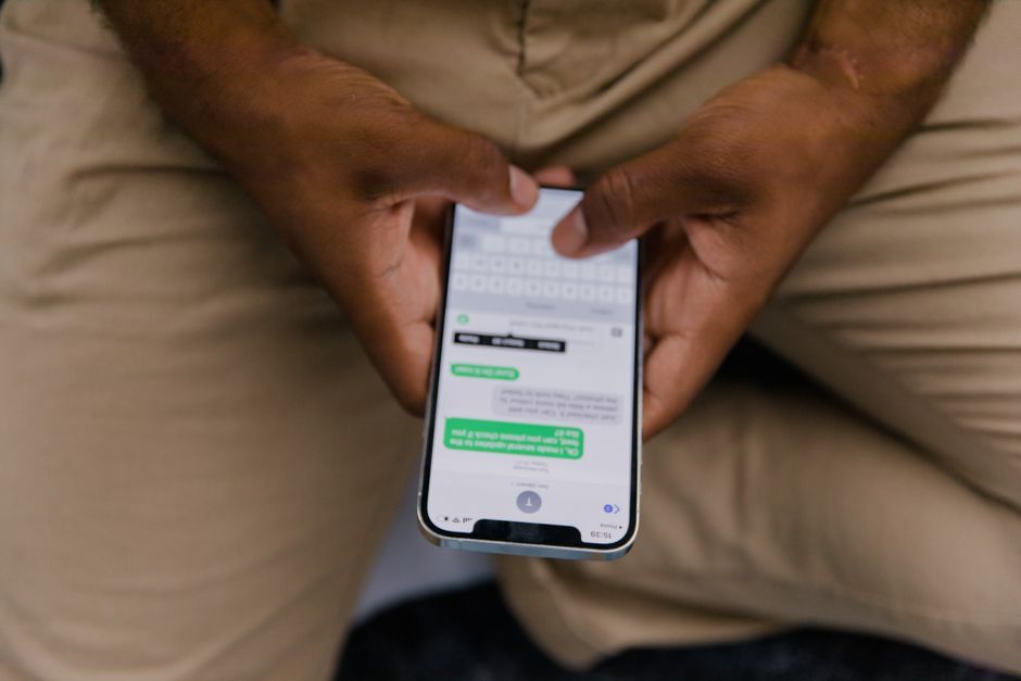 smartphone messaging app text conversation close up