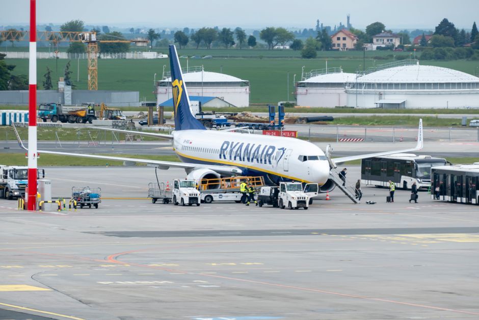 modern commercial airplane airport tarmac