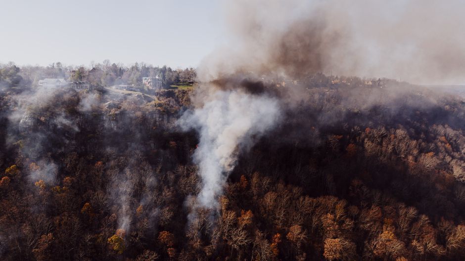 forest wildfire smoke disaster aerial