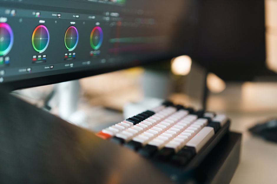 film editing suite workspace computer screen