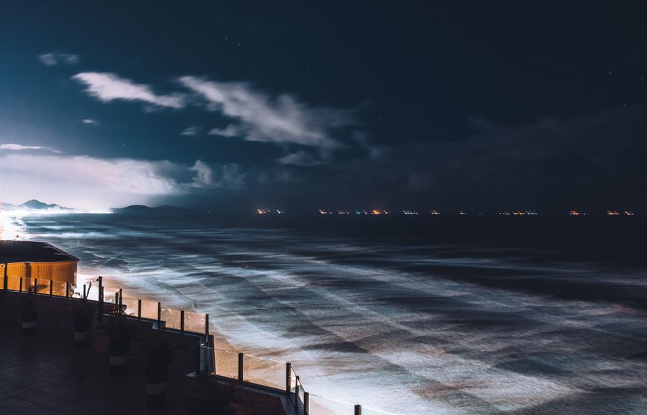 Thailand sea shore wave night